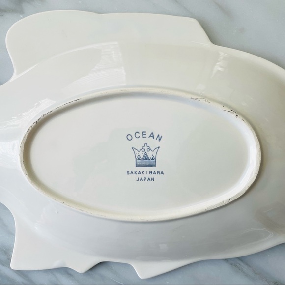 Ocean by Sakakibara Japan•VINTAGE~LIKE NEW•Ivory Ceramic Fish Platter+(2) Plates - Picture 5 of 12